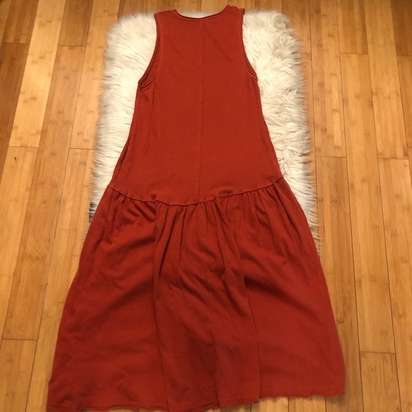 Free People Beach Burnt Orange Boho Dropped Waist Relaxed Fit Midi Dress XS/S - Picture 9 of 15